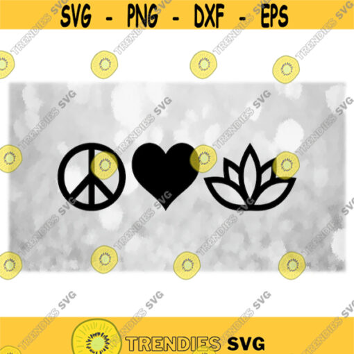 Spiritual Clipart Black Symbols for Peace Love Yoga with Lotus Flower Heart Shape and Circle Peace Sign Digital Download SVG PNG Design 1210