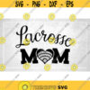 Sports Clipart Arched Black Script Word Lacrosse with Mom in College Type and Lacrosse Stick Net Heart Digital Download SVG PNG Design 1053