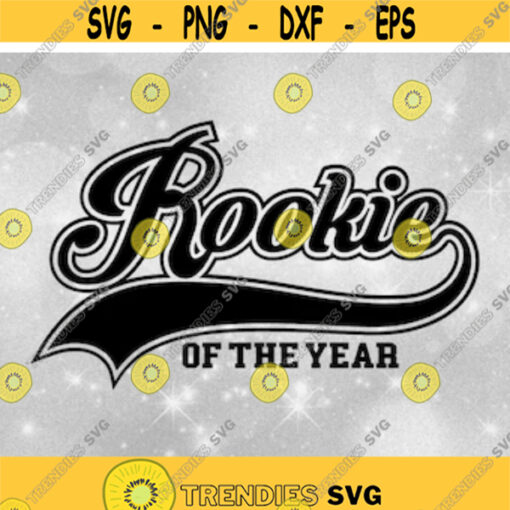 Sports Clipart Baseball Style Swoosh Word Rookie w of the Year in Black Outline and BlackWhite Layers Digital Download SVG PNG Design 371