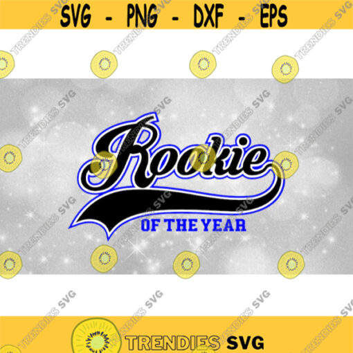 Sports Clipart Baseball Style Swoosh Word Rookie w of the Year in Block Type Black White and Blue Layers Digital Download SVGPNG Design 936