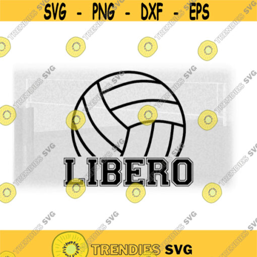 Sports Clipart Black Bold Half Volleyball Silhouette Outline w Word Libero in College Type Style Defense Digital Download SVG PNG Design 886
