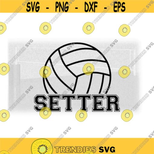 Sports Clipart Black Bold Half Volleyball Silhouette Outline with Word Setter in College Type Style Digital Download SVG PNG Design 471