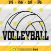 Sports Clipart Black Bold Half Volleyball Silhouette Outline with Word Volleyball in College Type Style Digital Download SVG PNG Design 213
