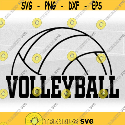 Sports Clipart Black Bold Half Volleyball Silhouette Outline with Word Volleyball in College Type Style Digital Download SVG PNG Design 213
