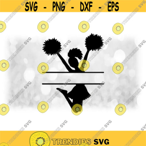 Sports Clipart Black Cheerleader Silhouette Jumping in the Air Bent Knees Poms Split Name Frame to Personalize Digital Download SVGPNG Design 1190