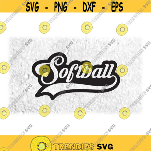 Sports Clipart Black Cutout Word Softball in Fancy Lettering w Baseball Style Swoosh Underline for Players Digital Download SVG PNG Design 1650