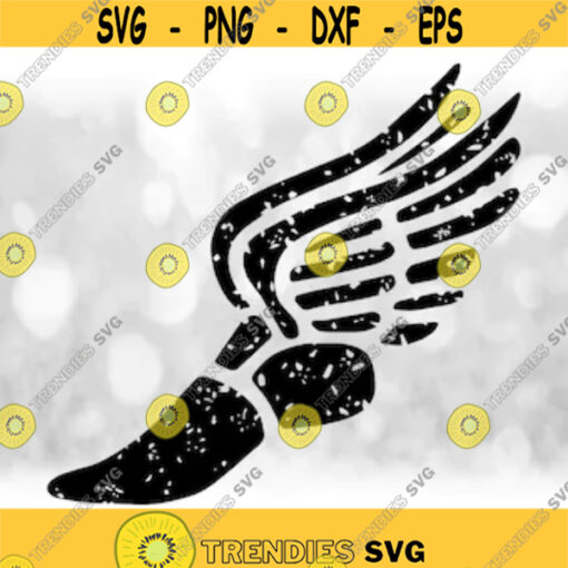 Sports Clipart Black Distressed Wing Running Shoe of Mercury Hermes to Symbolize Track Field SportEvents Digital Download SVGPNG Design 257