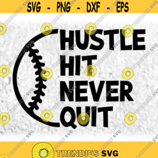 Sports Clipart Black Doodle or Hand Drawn Half Softball or Baseball Outline with Words Hustle Hit Never Quit Digital Download SVG PNG Design 201