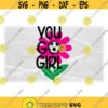 Sports Clipart Black Drawn Words You Go Girl with Soccer Ball for Letter O Layered on Pink and Green Flower Digital Download SVGPNG Design 878