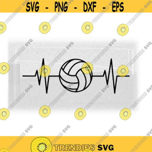 Sports Clipart Black Outline of Heartbeat or Heart Rate Electrocardiogram EKG ECG w Volleyball to Show Love Digital Download svgpng Design 469