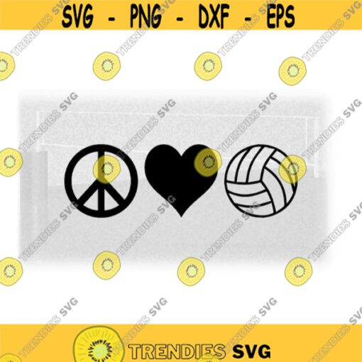 Sports Clipart Black Peace Love Volleyball Symbols Sign Heart Ball Change Color with Your Own Software Digital Download SVG PNG Design 1005