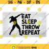 Sports Clipart Black Silhouette Female Track and Field Shot Put Thrower with Words Eat Sleep Throw Repeat Digital Download SVG PNG Design 536