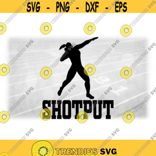 Sports Clipart Black Silhouette for Female Girl Thrower with Shot Put in Block Letters for Track and Field Digital Download SVG PNG Design 793