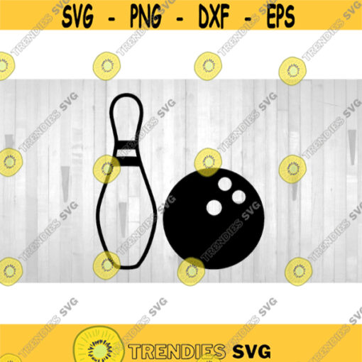 Sports Clipart Black Simple Easy Bowling Pin Outline and Solid Bowling Ball Bowlers Alleys Lanes Leagues Digital Download SVG PNG Design 717