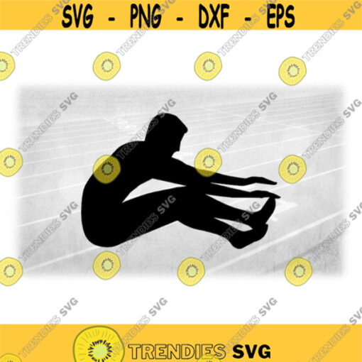 Sports Clipart Black Track and Field Long Jump Event Silhouette w Male Jumper Jumping as If above Landing Pit Digital Download SVG PNG Design 1397