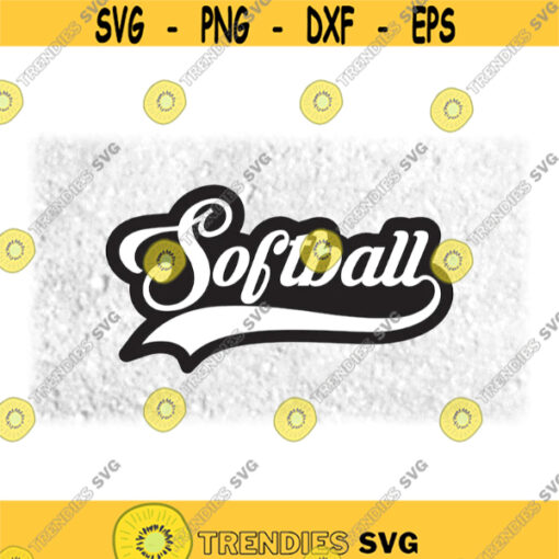 Sports Clipart Black White Layered Word Softball in Fancy Lettering Type w Baseball Style Swoosh Underline Digital Download SVGPNG Design 1651