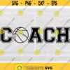 Sports Clipart Black Word Coach in Collegiate Block Type with Bold Basketball as Letter O for Coaches Digital Download SVG PNG Design 227
