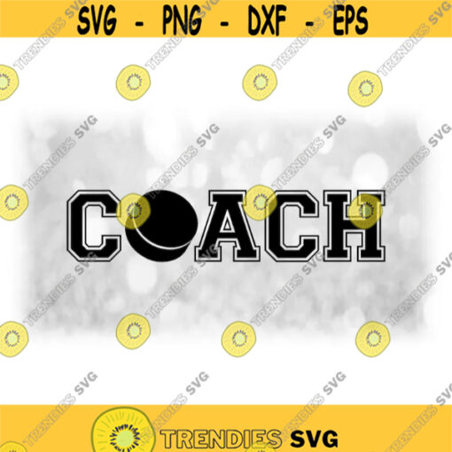 Sports Clipart Black Word Coach in Collegiate Block Type with Bold Hockey Puck as Letter O for Coaches Digital Download SVG PNG Design 1432