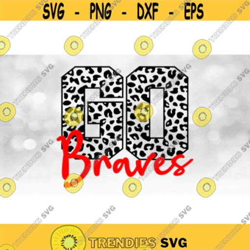 Sports Clipart Black Word GO in Leopard Skin or Cheetah Pattern with Red Team Mascot Name Overlay Braves Digital Download SVG PNG Design 1647