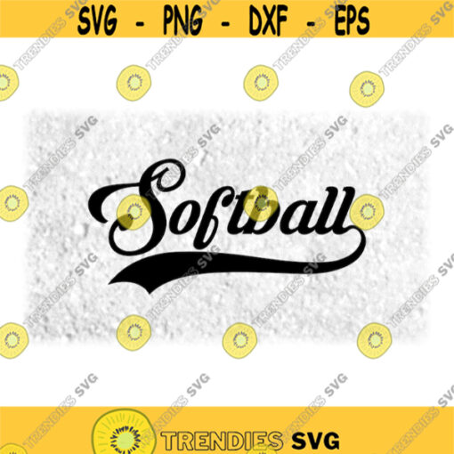 Sports Clipart Black Word Softball in Fancy Lettering Type with Baseball Style Swoosh Underline for Players Digital Download SVG PNG Design 1653