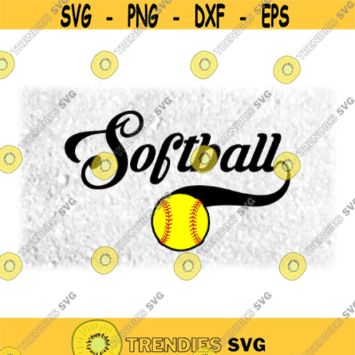 Sports Clipart Black Word Softball in Fancy Lettering Type with Baseball Style Swoosh and YellowRed Softball Digital Download SVGPNG Design 1648