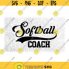 Sports Clipart Black Word Softball with Baseball Style Swoosh Underline and Coach in College Type Style Digital Download SVG PNG Design 620
