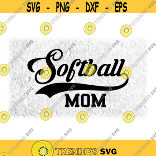 Sports Clipart Black Word Softball with Baseball Style Swoosh Underline and Mom in College Type Style Digital Download SVG PNG Design 1042