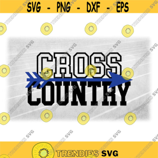 Sports Clipart Blue Silhouette of Arrow Symbol Layered on Black Bold Collegiate Words Cross Country Digital Download SVG PNG Design 1298
