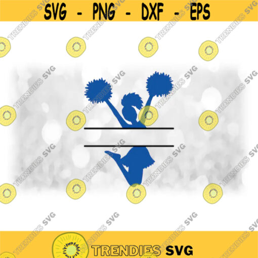 Sports Clipart BlueBlack Cheerleader Silhouette Jumping in Air Bent Knees Poms Split Name Frame to Personalize Digital Download SVGPNG Design 1736