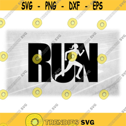 Sports Clipart Bold Black Word RUN with Cutout of Female Athlete Running for Track Distance or Cross Country Digital Download SVG PNG Design 1326