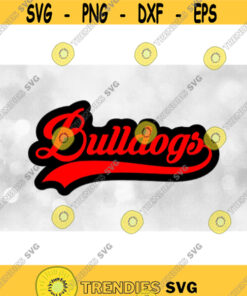 Sports Clipart Bulldogs Team Name in Baseball Type Lettering with Swoosh Underline Red on Black Layers Digital Download SVG PNG Design 1364