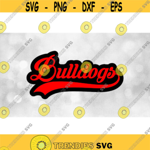 Sports Clipart Bulldogs Team Name in Baseball Type Lettering with Swoosh Underline Red on Black Layers Digital Download SVG PNG Design 1364