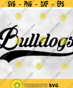 Sports Clipart Bulldogs Team Name in Fancy Print Type Lettering with Baseball Style Swoosh Underline Digital Download SVG PNG Design 324