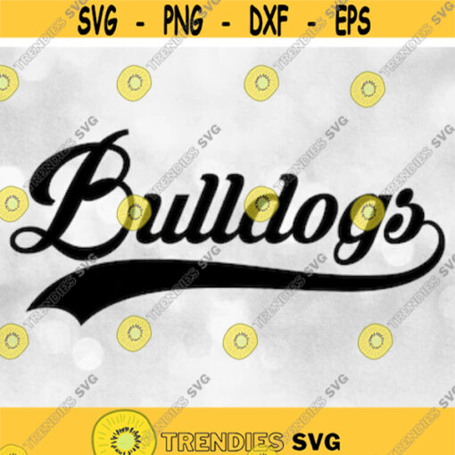 Sports Clipart Bulldogs Team Name in Fancy Print Type Lettering with Baseball Style Swoosh Underline Digital Download SVG PNG Design 324