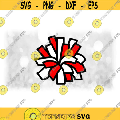 Sports Clipart Cheerleader Cheer Pom Pom Red and White with Thick Black Outline for Cheerleading or Poms Digital Download SVG PNG Design 1732