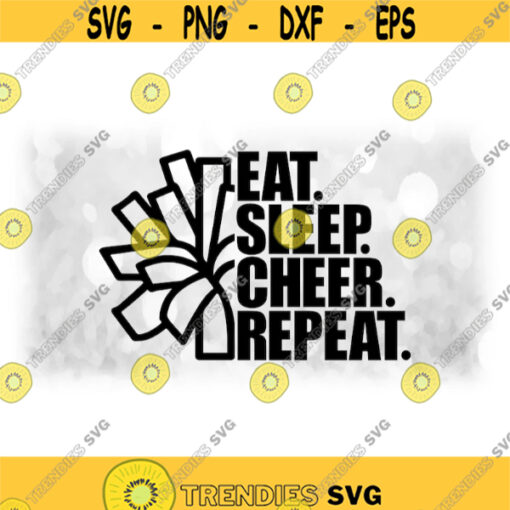 Sports Clipart Cheerleader Words Eat Sleep Cheer Repeat with Half Pom Pom for Cheering Cheerleading Poms Digital Download SVG PNG Design 1461