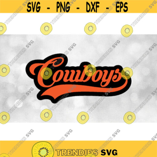 Sports Clipart Cowboys Team Name in Baseball Type Lettering with Swoosh Underline Orange on Black Layers Digital Download SVG PNG Design 1343