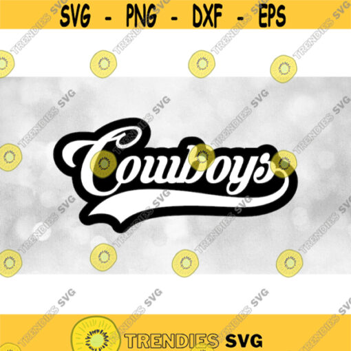 Sports Clipart Cowboys Team Name in Baseball Type Lettering with Swoosh Underline White on Black Layers Digital Download SVG PNG Design 1354