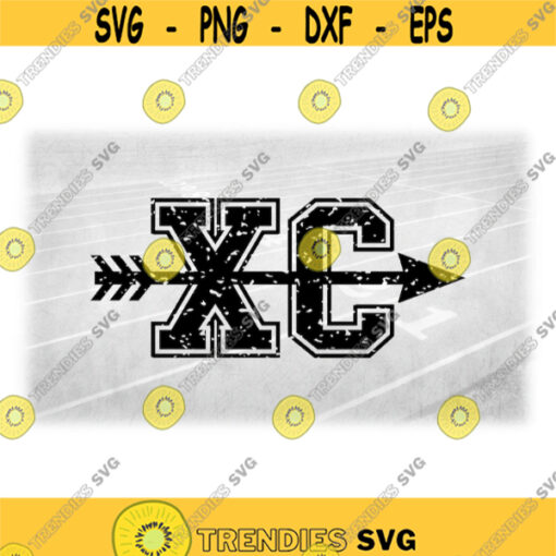 Sports Clipart Distressed or Grunge Black Block Letters XC for Cross Country with Arrow through the Middle Digital Download SVG PNG Design 1780