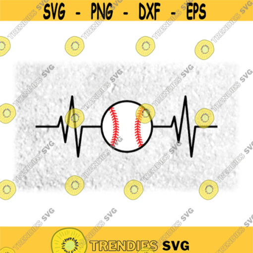 Sports Clipart Electrocardiogram E.K.G. E.C.G. Heartbeat Heart Rate Monitor w Red and White Baseball Digital Download SVG PNG Design 813