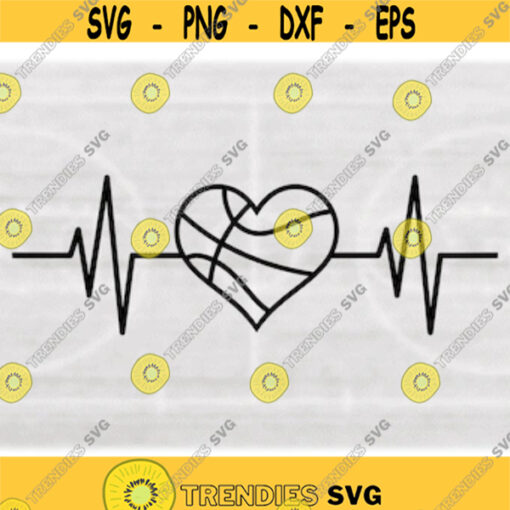 Sports Clipart Electrocardiogram E.K.G. E.C.G. Heartbeat Heart Rate Monitor with Black Heart Basketball Digital Download SVGPNG Design 313
