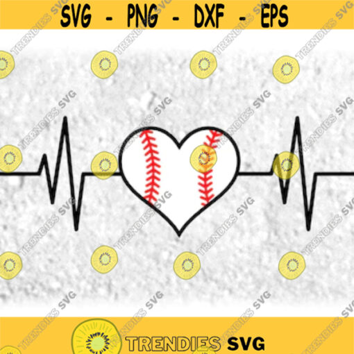 Sports Clipart Electrocardiogram E.K.G. E.C.G. Heartbeat Heart Rate Monitor with Red White Baseball Digital Download SVG PNG Design 311