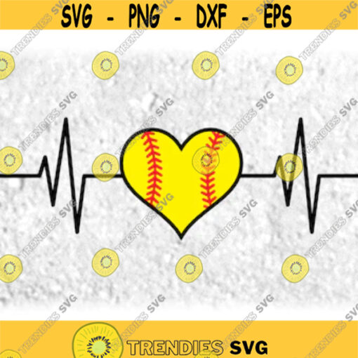 Sports Clipart Electrocardiogram E.K.G. E.C.G. Heartbeat Heart Rate Monitor with Red Yellow Softball Digital Download SVG PNG Design 317