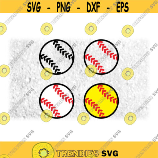Sports Clipart Four Pack of Doodle Hand Drawn Softballs Baseballs in Black White Red Yellow Color Schemes Digital Download SVG PNG Design 776