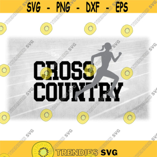 Sports Clipart Gray Silhouette for Female Girl Runner Layered on Black Bold Collegiate Words Cross Country Digital Download SVG PNG Design 1301