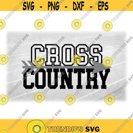 Sports Clipart Gray Silhouette of Arrow Symbol Layered on Black Bold Collegiate Words Cross Country Digital Download SVG PNG Design 1299