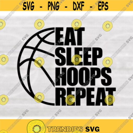 Sports Clipart Half Black Basketball Outline with Words Eat Sleep Hoops Repeat Players Parents Coaches Teams Digital Download SVGPNG Design 163