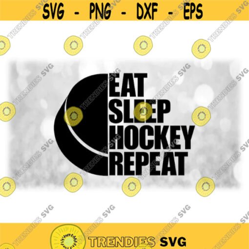 Sports Clipart Half Black Puckl Outline with Words Eat Sleep Hockey Repeat Players Teams Parents Coaches Digital Download SVGPNG Design 1427