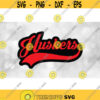 Sports Clipart Huskers Team Name in Baseball Type Lettering with Swoosh Underline Red on Black Layers Digital Download SVG PNG Design 1524
