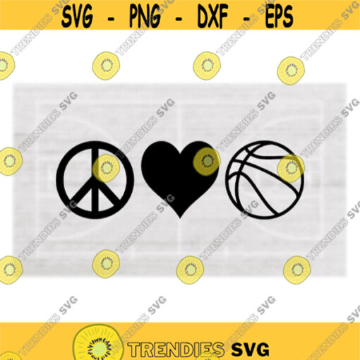 Sports Clipart Large Black Bold Peace Love Basketball Symbols Sign Heart Ball Change Colors Yourself Digital Download SVG PNG Design 666